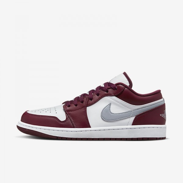 Nike Air Jordan 1 AJ1 White Gray Burgundy Men's and Women's Low Top Sports Basketball Shoes 553558-615